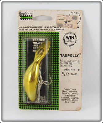 Vintage Heddon Metallic Gold Magnum Tadpolly Lure On Card