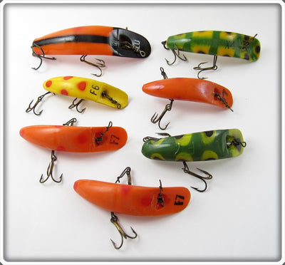 Helin Orange, Yellow & Frog Flatfish Lot Of Seven