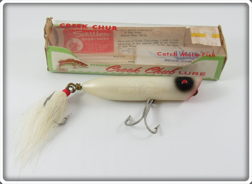 Vintage Creek Chub White Red Eye Striper Strike Lure In Box