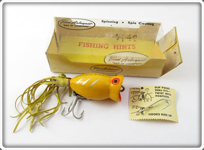 Arbogast Yellow Spinning Hula Popper In Box