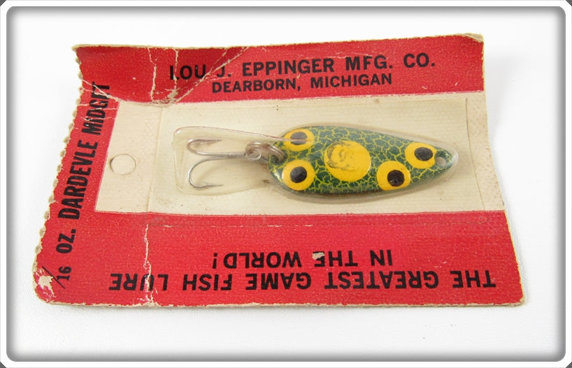 Vintage Lou J Eppinger Mfg Frog Spot Dardevle Midget On Card