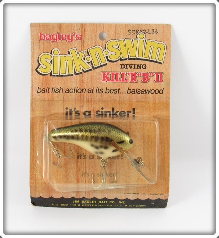 Bagley Litte Bass On White Sink N Swim Kill'r B II Lure On Card