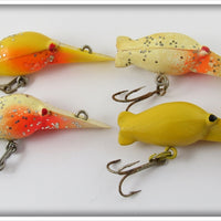 Luhr Jensen Hot Shot Lot Of Four: White Glitter, Yellow, & Yellow Glitter