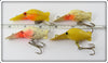Luhr Jensen Hot Shot Lot Of Four: White Glitter, Yellow, & Yellow Glitter