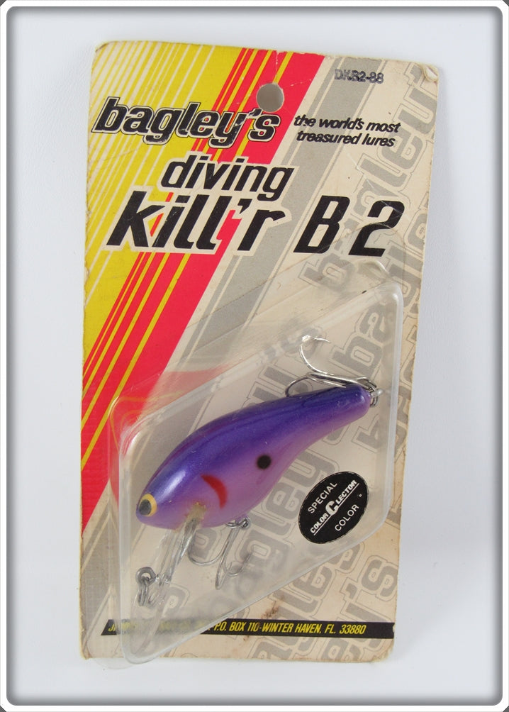 Vintage Bagley Purple On Purple Diving Kill'r B2 Lure On Card 