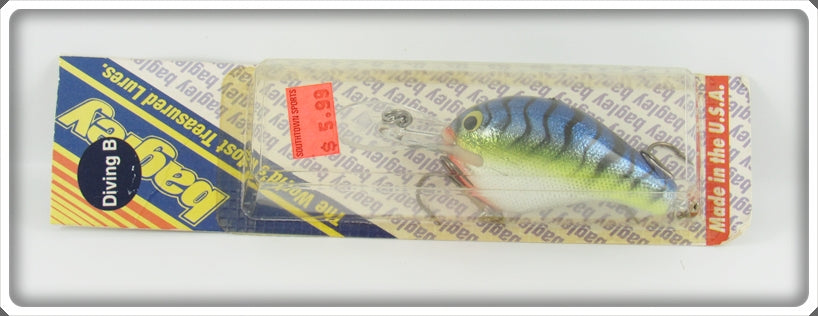 Bagley Hot Blue Chartreuse On Silver Diving B2 Lure On Card