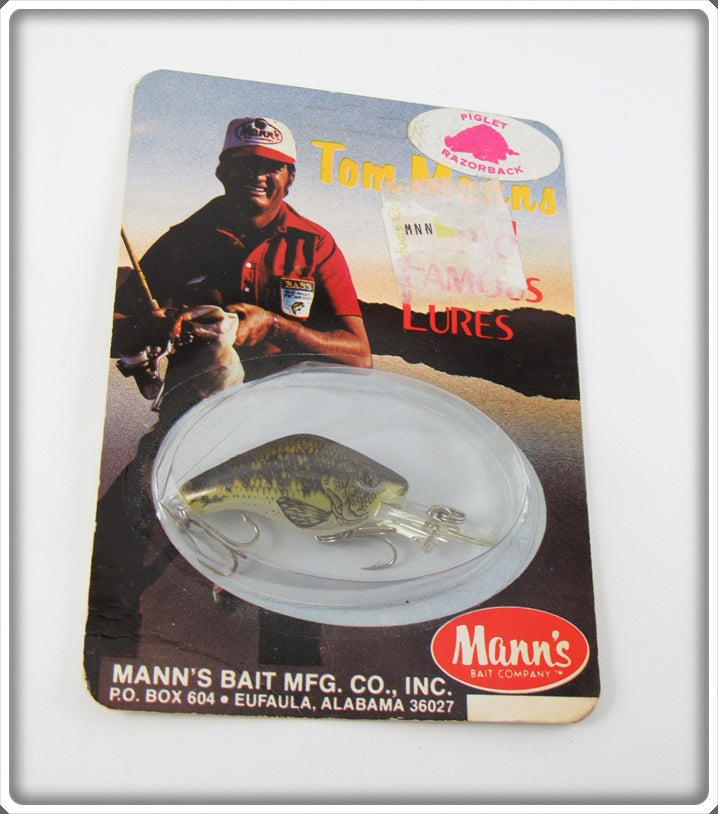 Vintage Mann's Natural Bass Razorback Piglet Lure On Card