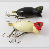 Arbogast Hula Popper Pair: Black & White/Red