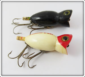 Arbogast Hula Popper Pair: Black & White/Red