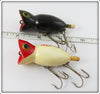 Arbogast Hula Popper Pair: Black & White/Red