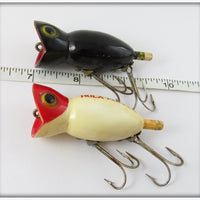 Arbogast Hula Popper Pair: Black & White/Red