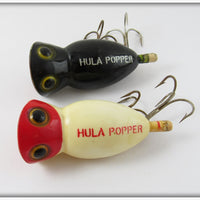 Arbogast Hula Popper Pair: Black & White/Red