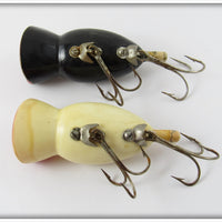 Arbogast Hula Popper Pair: Black & White/Red