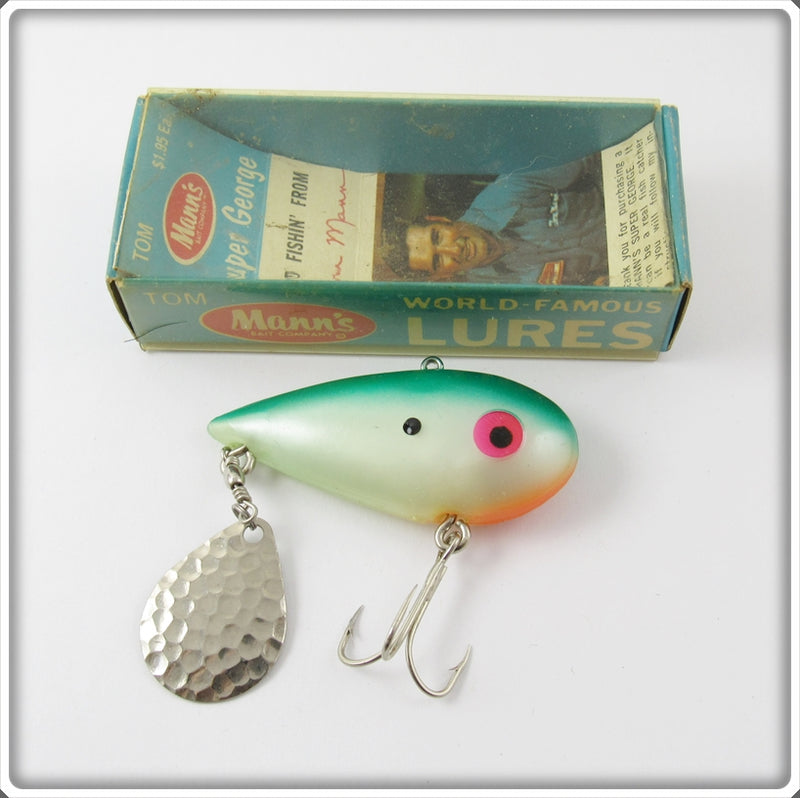 Vintage Mann's Bait Co Green & White Super George Lure In Box For