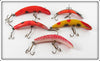 Vintage Helin Orange, Yellow & Red Flatfish Lot Of Five Lures