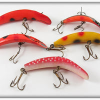 Vintage Helin Orange, Yellow & Red Flatfish Lot Of Five Lures