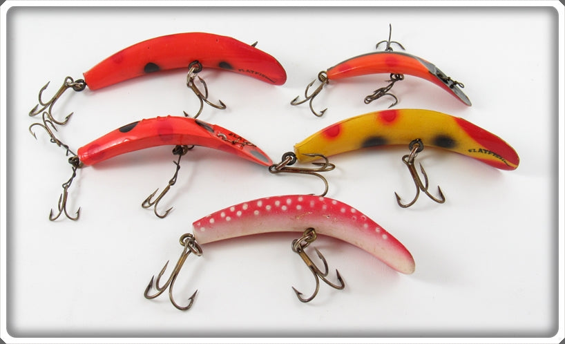 Vintage Helin Orange, Yellow & Red Flatfish Lot Of Five Lures