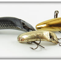 Vintage Helin Black Scale & Chrome Flatfish Lure Lot Of Three