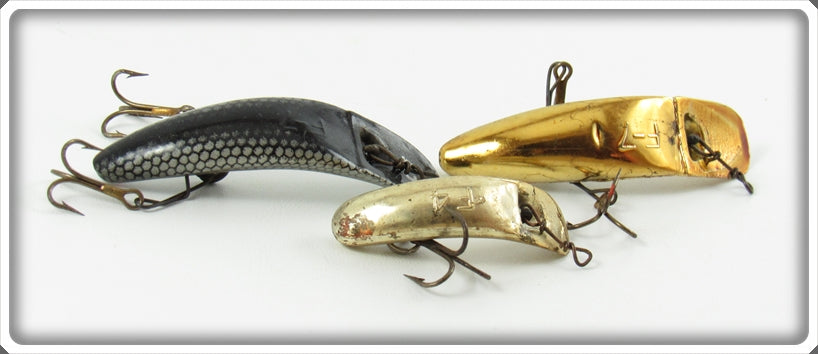 Vintage Helin Black Scale & Chrome Flatfish Lure Lot Of Three