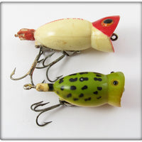Arbogast Hula Popper Pair: Red/White & Frog