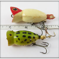 Arbogast Hula Popper Pair: Red/White & Frog