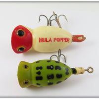 Arbogast Hula Popper Pair: Red/White & Frog