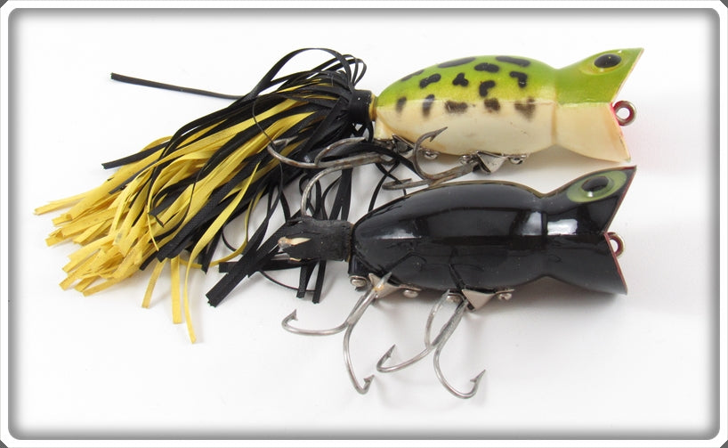 Vintage Fred Arbogast Frog & Black Hula Popper Lure Pair 