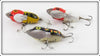 Heddon YRH, Red & White Shore & Black Frog Tiny Crazy Crawler Lot Of Three