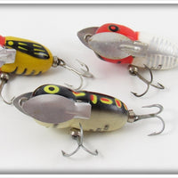 Heddon YRH, Red & White Shore & Black Frog Tiny Crazy Crawler Lot Of Three