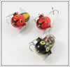 Heddon YRH, Red & White Shore & Black Frog Tiny Crazy Crawler Lot Of Three