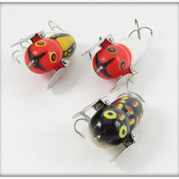 Heddon YRH, Red & White Shore & Black Frog Tiny Crazy Crawler Lot Of Three