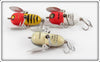 Heddon YRH, Red & White Shore & Black Frog Tiny Crazy Crawler Lot Of Three