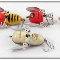Heddon YRH, Red & White Shore & Black Frog Tiny Crazy Crawler Lot Of Three