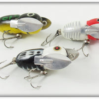 Heddon BWH, Bullfrog & Red White Shore Tiny Crazy Crawler Lot Of Three