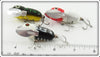 Heddon BWH, Bullfrog & Red White Shore Tiny Crazy Crawler Lot Of Three