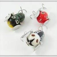 Heddon BWH, Bullfrog & Red White Shore Tiny Crazy Crawler Lot Of Three