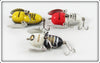 Heddon BWH, Bullfrog & Red White Shore Tiny Crazy Crawler Lot Of Three