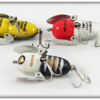 Heddon BWH, Bullfrog & Red White Shore Tiny Crazy Crawler Lot Of Three