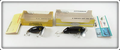 Vintage Fred Arbogast Black Jitterbug Lure Pair In Boxes 