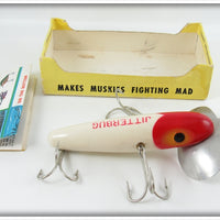 Vintage Fred Arbogast Red & White Musky Jitterbug Lure In Box