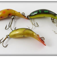 Heddon Tiny Tad Lot Of Three: Orange Spotted, Bullfrog, & Perch