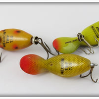 Heddon Tiny Tad Lot Of Three: Orange Spotted, Bullfrog, & Perch