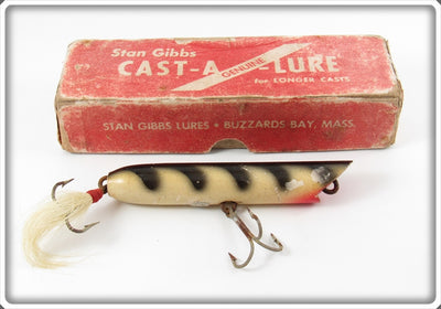 Vintage Stan Gibbs White & Black Cast A Lure In Box
