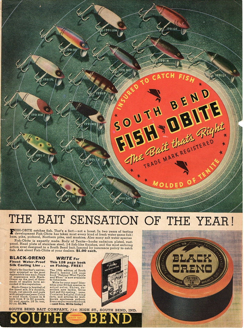 fish obite lure Vintage 1936 South Bend Fish Obite Lure Ad For Sale