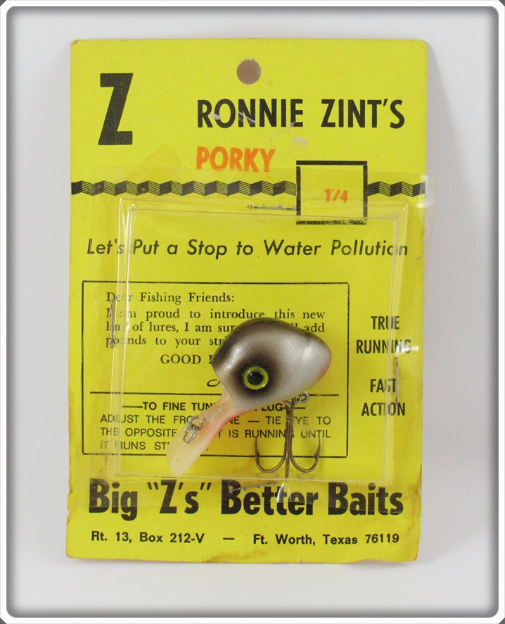 Big Z's Better Baits Ronnie Zint's Grey & Black Porky Ubangi On Card