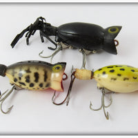 Arbogast Hula Popper Lot Of Three: Black, Frog, & Coachdog