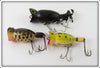 Arbogast Hula Popper Lot Of Three: Black, Frog, & Coachdog