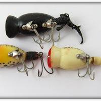 Arbogast Hula Popper Lot Of Three: Black, Frog, & Coachdog