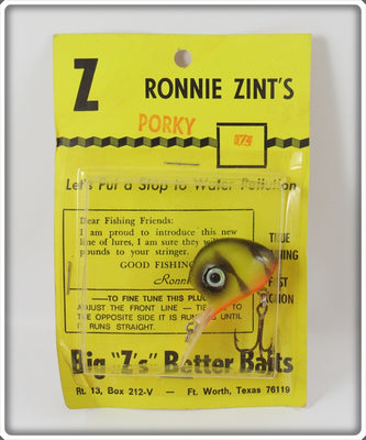 Big Z's Better Baits Ronnie Zint's Yellow Crawdad Porky Ubangi On Card