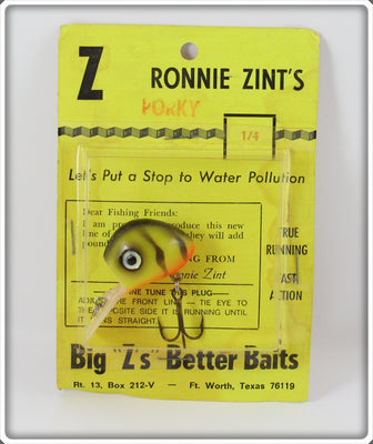 Big Z's Better Baits Ronnie Zint's Yellow Crawdad Porky Ubangi On Card